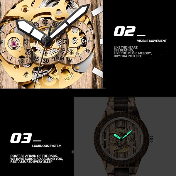 No Battery Fashion Mechanical Wooden Watch for Men, Mechanical Movement Wooden Strap Men's Watch for Father's Day, Birthday M801