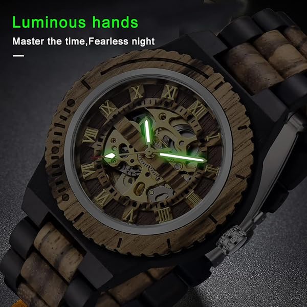 Men's Wooden Watch Triangle Skeleton Automatic Watch Mechanical Wood Watches for Men Brown